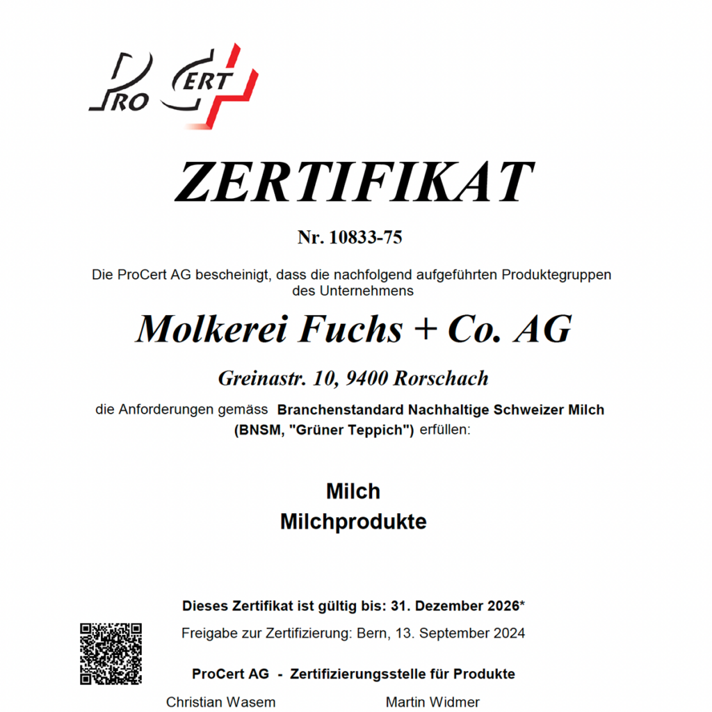 Zertifikat swissmilk green